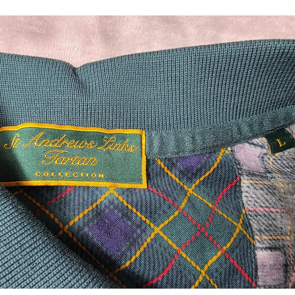 St Andrews Links Polo Shirt Mens Large Green Tartan Plaid Filo di Scozia Cotton - Picture 3 of 7